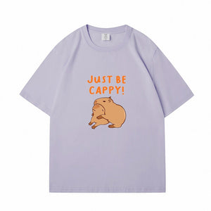 Kawaii Two Capybara 'Just Be Cappy!' Unisex Cotton Tee Top-Kawaii Dream