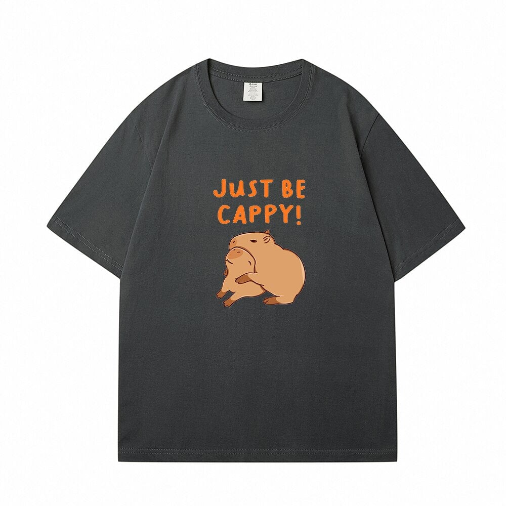 Kawaii Two Capybara 'Just Be Cappy!' Unisex Cotton Tee Top-Kawaii Dream