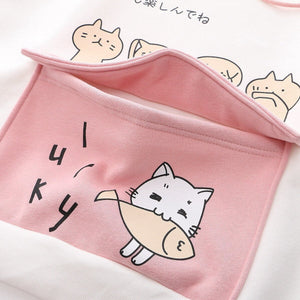 Kawaii Two-Tone Cute Cats Part-Cotton Hoodie-Kawaii Dream