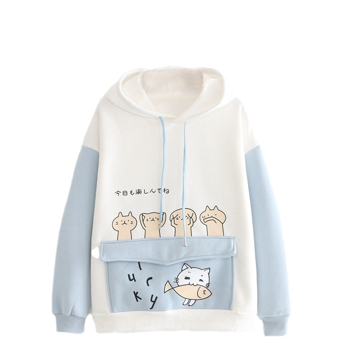 Kawaii Two-Tone Cute Cats Part-Cotton Hoodie-Kawaii Dream