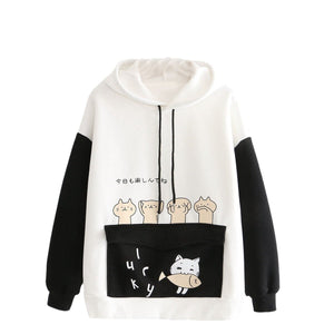 Kawaii Two-Tone Cute Cats Part-Cotton Hoodie-Kawaii Dream