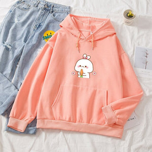 Kawaii White Bunny & Carrot Part-Cotton Hoodie-Kawaii Dream