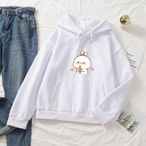 Kawaii White Bunny & Carrot Part-Cotton Hoodie-Kawaii Dream