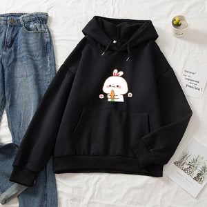 Kawaii White Bunny & Carrot Part-Cotton Hoodie-Kawaii Dream