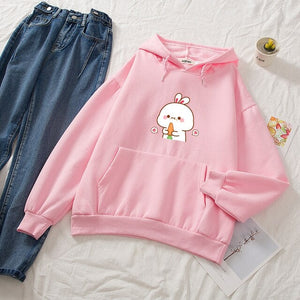 Kawaii White Bunny & Carrot Part-Cotton Hoodie-Kawaii Dream