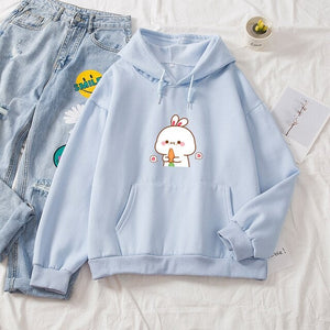 Kawaii White Bunny & Carrot Part-Cotton Hoodie-Kawaii Dream