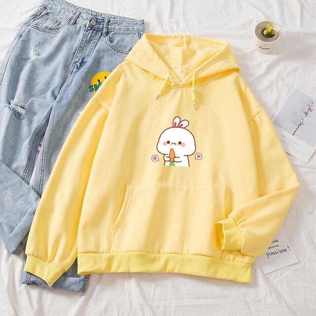 Kawaii White Bunny & Carrot Part-Cotton Hoodie-Kawaii Dream