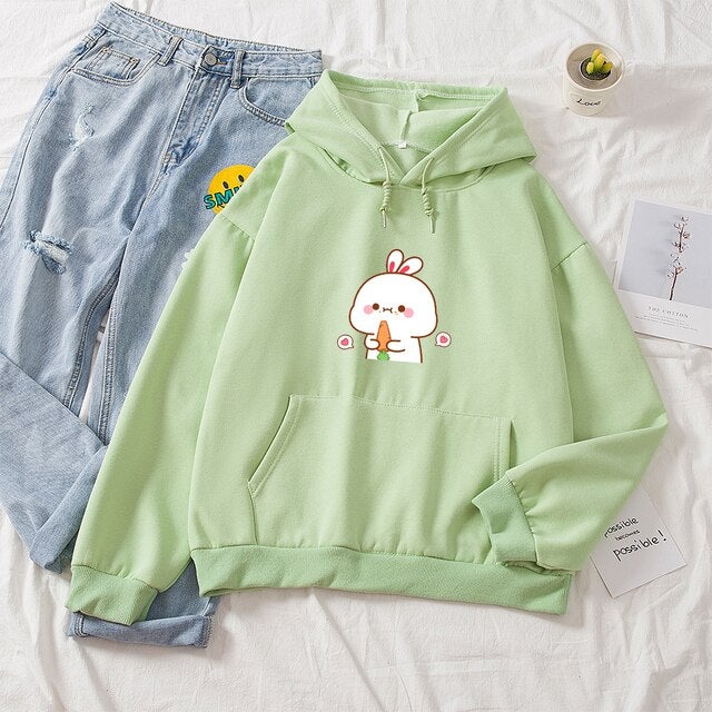 Kawaii White Bunny & Carrot Part-Cotton Hoodie-Kawaii Dream
