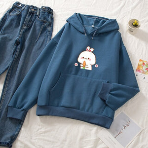 Kawaii White Bunny & Carrot Part-Cotton Hoodie-Kawaii Dream