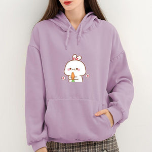 Kawaii White Bunny & Carrot Part-Cotton Hoodie-Kawaii Dream
