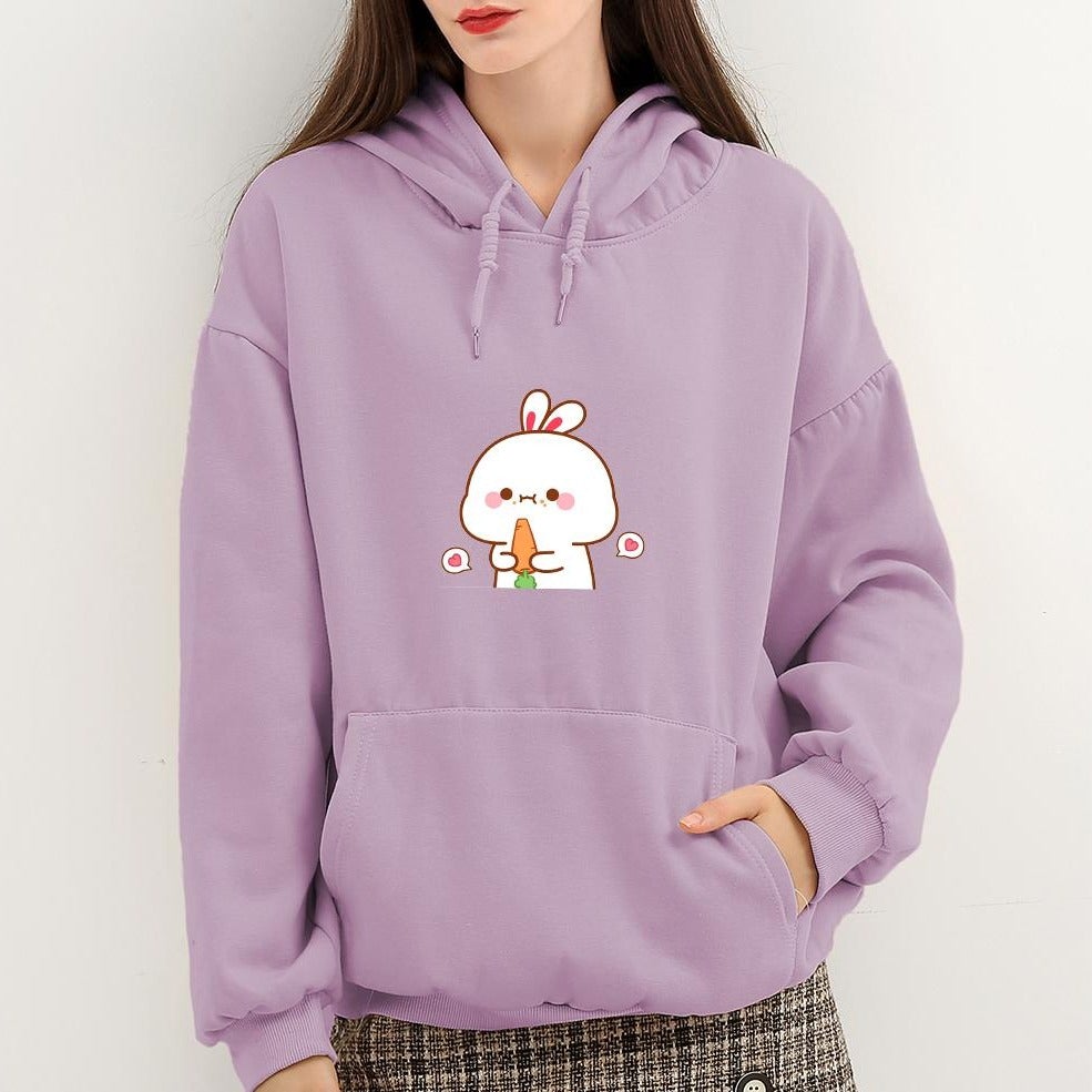 Kawaii White Bunny & Carrot Part-Cotton Hoodie-Kawaii Dream