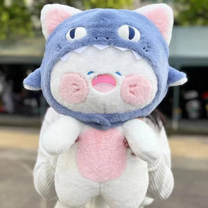 Kawaii White Cat Shark Hat Plushie-Kawaii Dream