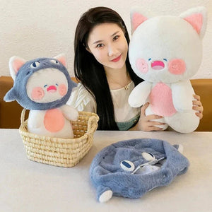 Kawaii White Cat Shark Hat Plushie-Kawaii Dream
