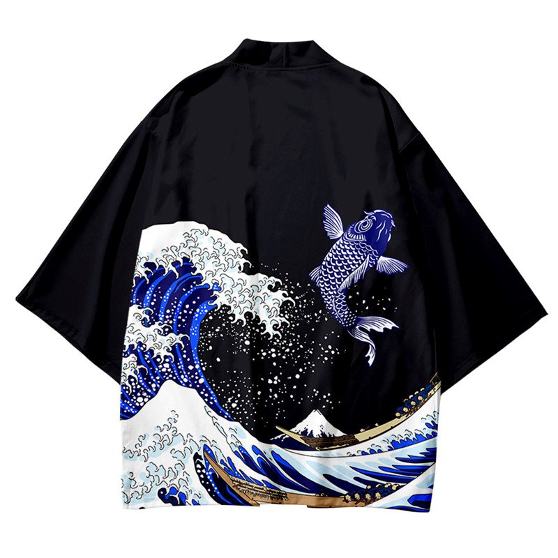 Kimono Japanese Great Wave and Mighty Koi-Kawaii Dream