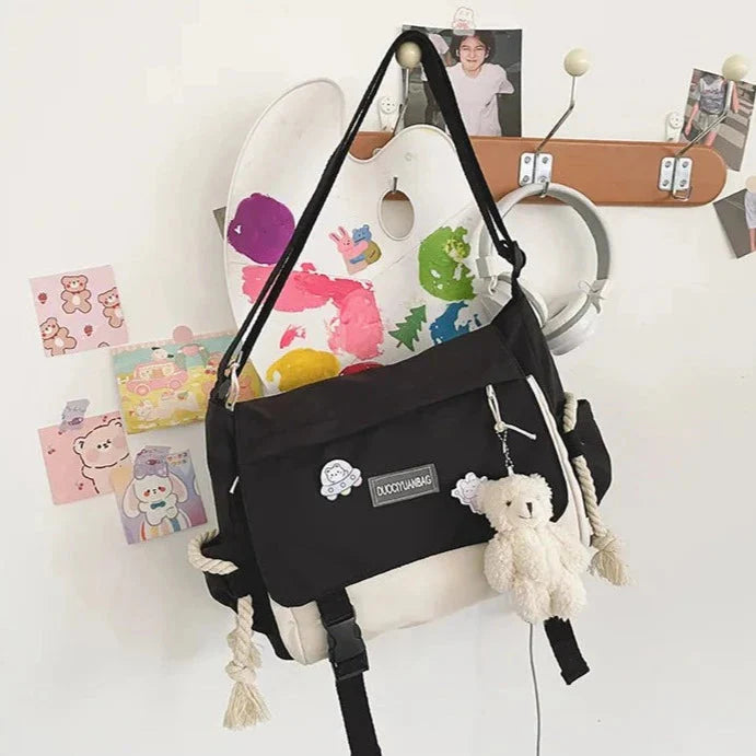 Large Blue Black Two-Tone Rope Shoulder Side Bag-Kawaii Dream