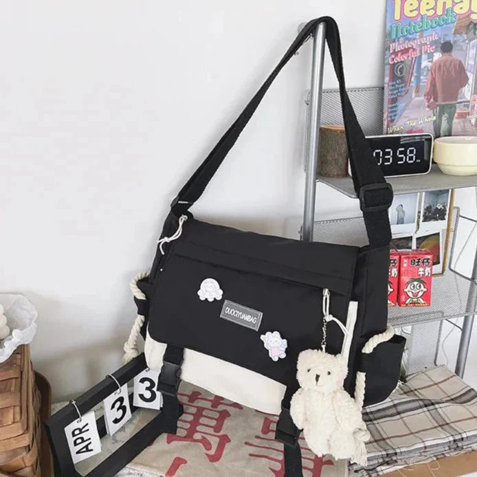 Large Blue Black Two-Tone Rope Shoulder Side Bag-Kawaii Dream