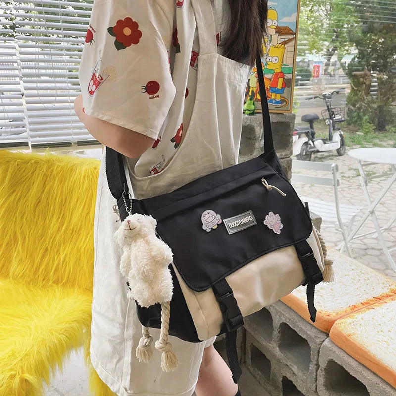 Large Blue Black Two-Tone Rope Shoulder Side Bag-Kawaii Dream