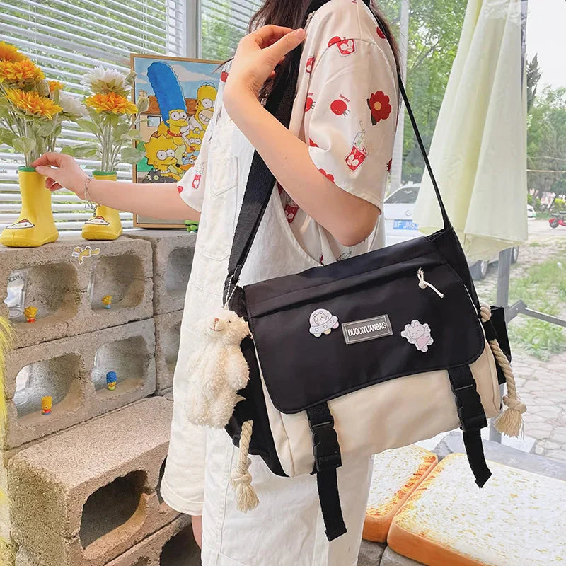Large Blue Black Two-Tone Rope Shoulder Side Bag-Kawaii Dream