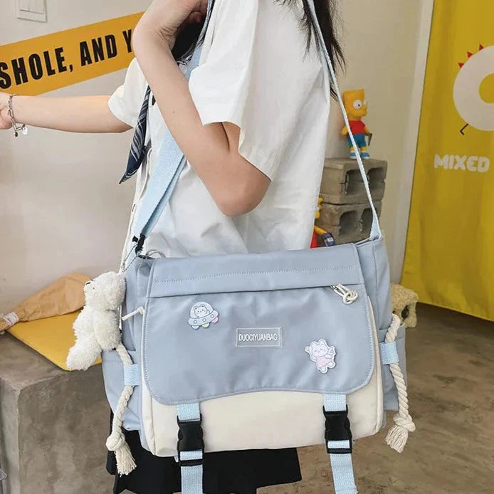 Large Blue Black Two-Tone Rope Shoulder Side Bag-Kawaii Dream