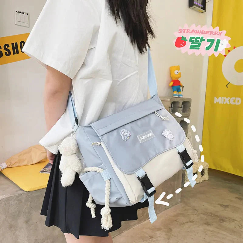 Large Blue Black Two-Tone Rope Shoulder Side Bag-Kawaii Dream