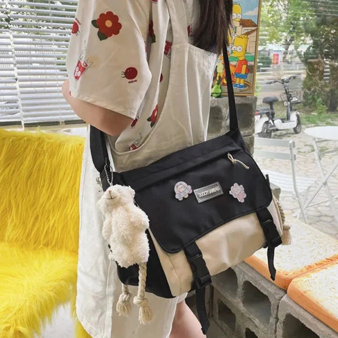 Large Blue Black Two-Tone Rope Shoulder Side Bag-Kawaii Dream