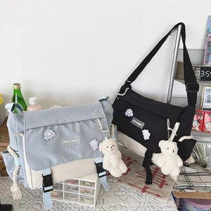 Large Blue Black Two-Tone Rope Shoulder Side Bag-Kawaii Dream