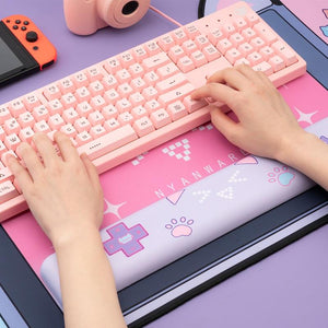 Large Pink Kawaii Gaming Cat Print Mouse Pad-Kawaii Dream