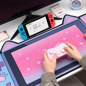 Large Pink Kawaii Gaming Cat Print Mouse Pad-Kawaii Dream