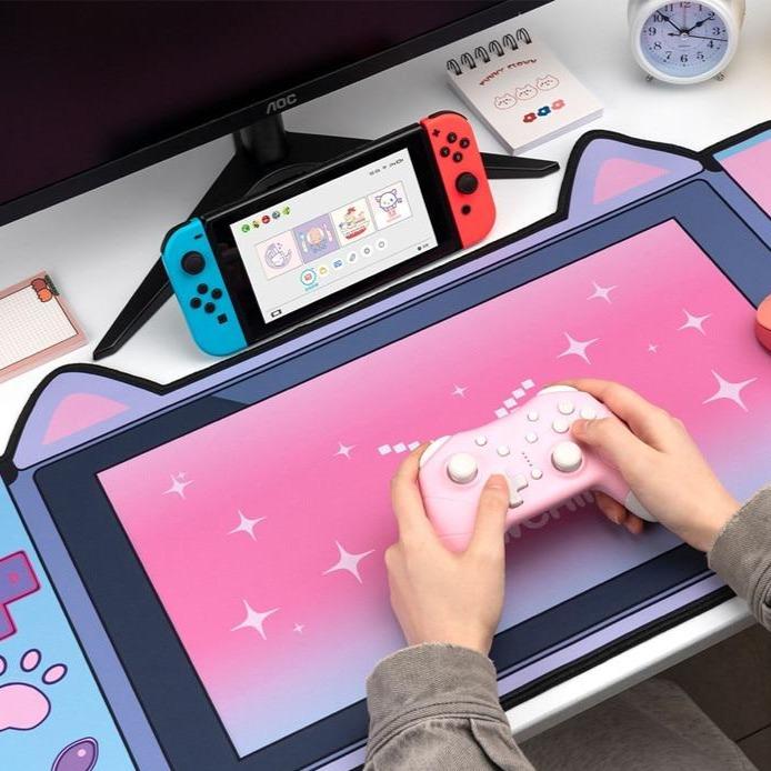 Large Pink Kawaii Gaming Cat Print Mouse Pad-Kawaii Dream