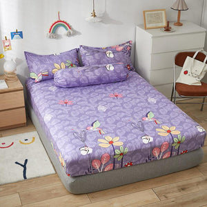 Lilac Purple Floral & Hummingbird Fitted Bedsheets-Kawaii Dream