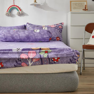 Lilac Purple Floral & Hummingbird Fitted Bedsheets-Kawaii Dream