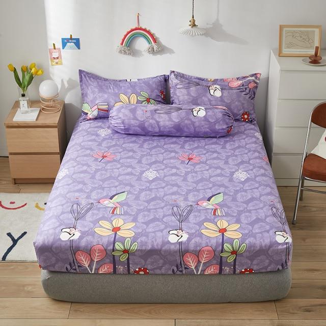 Lilac Purple Floral & Hummingbird Fitted Bedsheets-Kawaii Dream