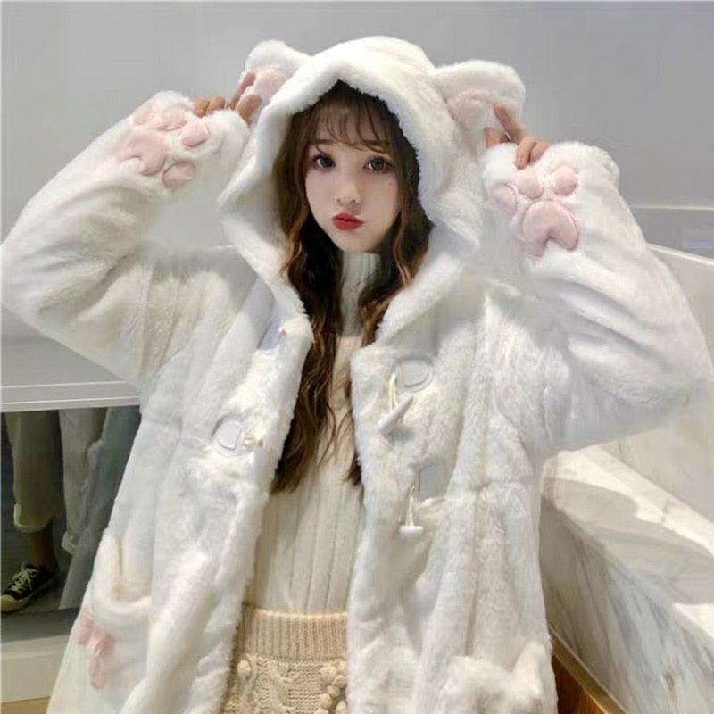 Lolita Fleece-lined Kitten Thickened Winter Women Jacket-Kawaii Dream