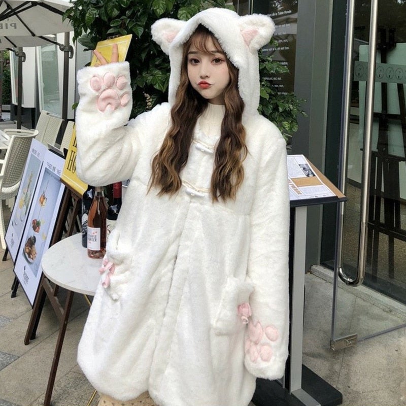 Lolita Fleece-lined Kitten Thickened Winter Women Jacket-Kawaii Dream