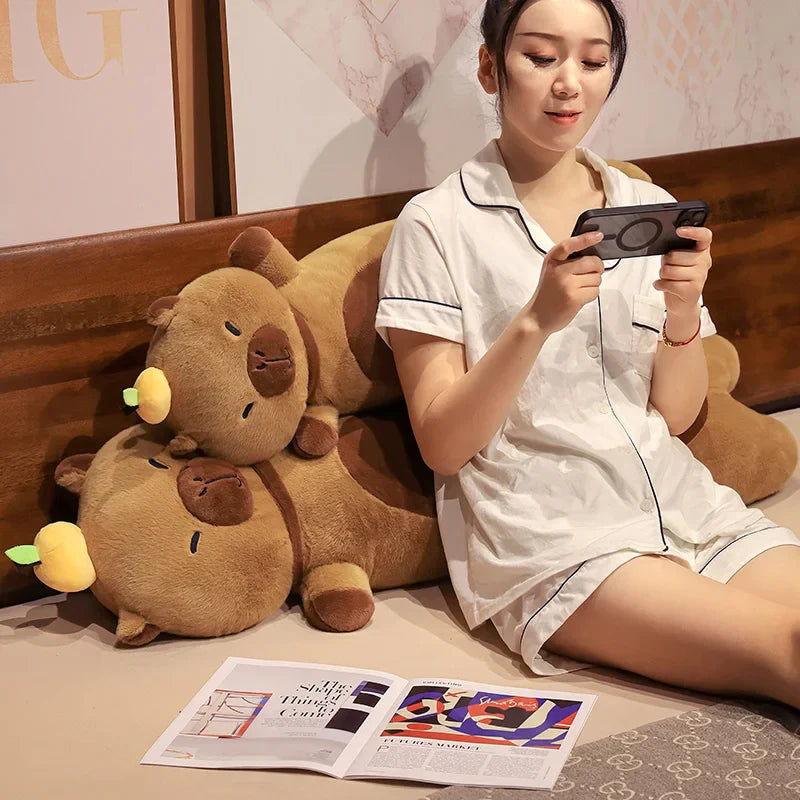 Long Snuggly Capybara with Orange Plushies-Kawaii Dream