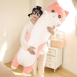 Long Snuggly Pink Gray Cat Plushies-Kawaii Dream