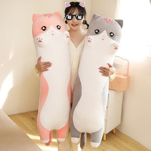 Long Snuggly Pink Gray Cat Plushies-Kawaii Dream
