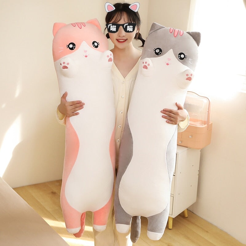 Long Snuggly Pink Gray Cat Plushies-Kawaii Dream