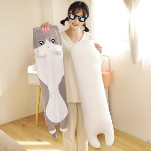 Long Snuggly Pink Gray Cat Plushies-Kawaii Dream