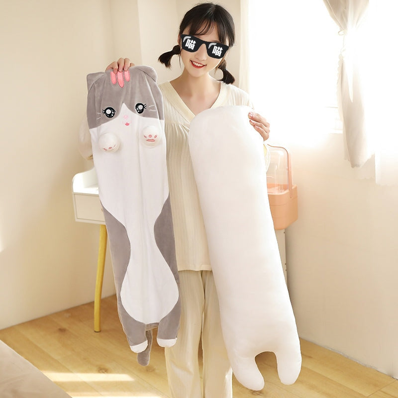 Long Snuggly Pink Gray Cat Plushies-Kawaii Dream