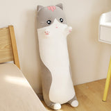 Long Snuggly Pink Gray Cat Plushies-Kawaii Dream
