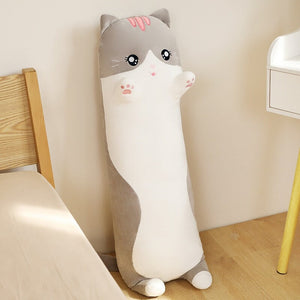 Long Snuggly Pink Gray Cat Plushies-Kawaii Dream