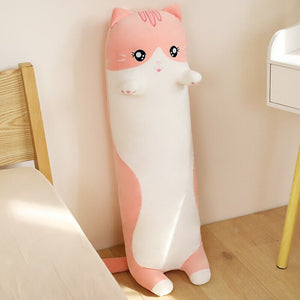 Long Snuggly Pink Gray Cat Plushies-Kawaii Dream