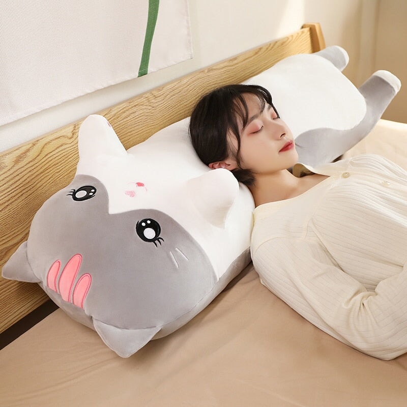 Long Snuggly Pink Gray Cat Plushies-Kawaii Dream