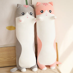Long Snuggly Pink Gray Cat Plushies-Kawaii Dream