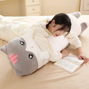 Long Snuggly Pink Gray Cat Plushies-Kawaii Dream