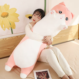Long Snuggly Pink Gray Cat Plushies-Kawaii Dream