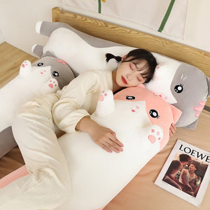 Long Snuggly Pink Gray Cat Plushies-Kawaii Dream