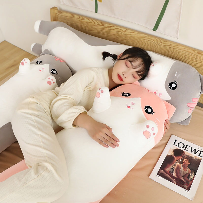 Long Snuggly Pink Gray Cat Plushies-Kawaii Dream