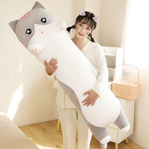 Long Snuggly Pink Gray Cat Plushies-Kawaii Dream